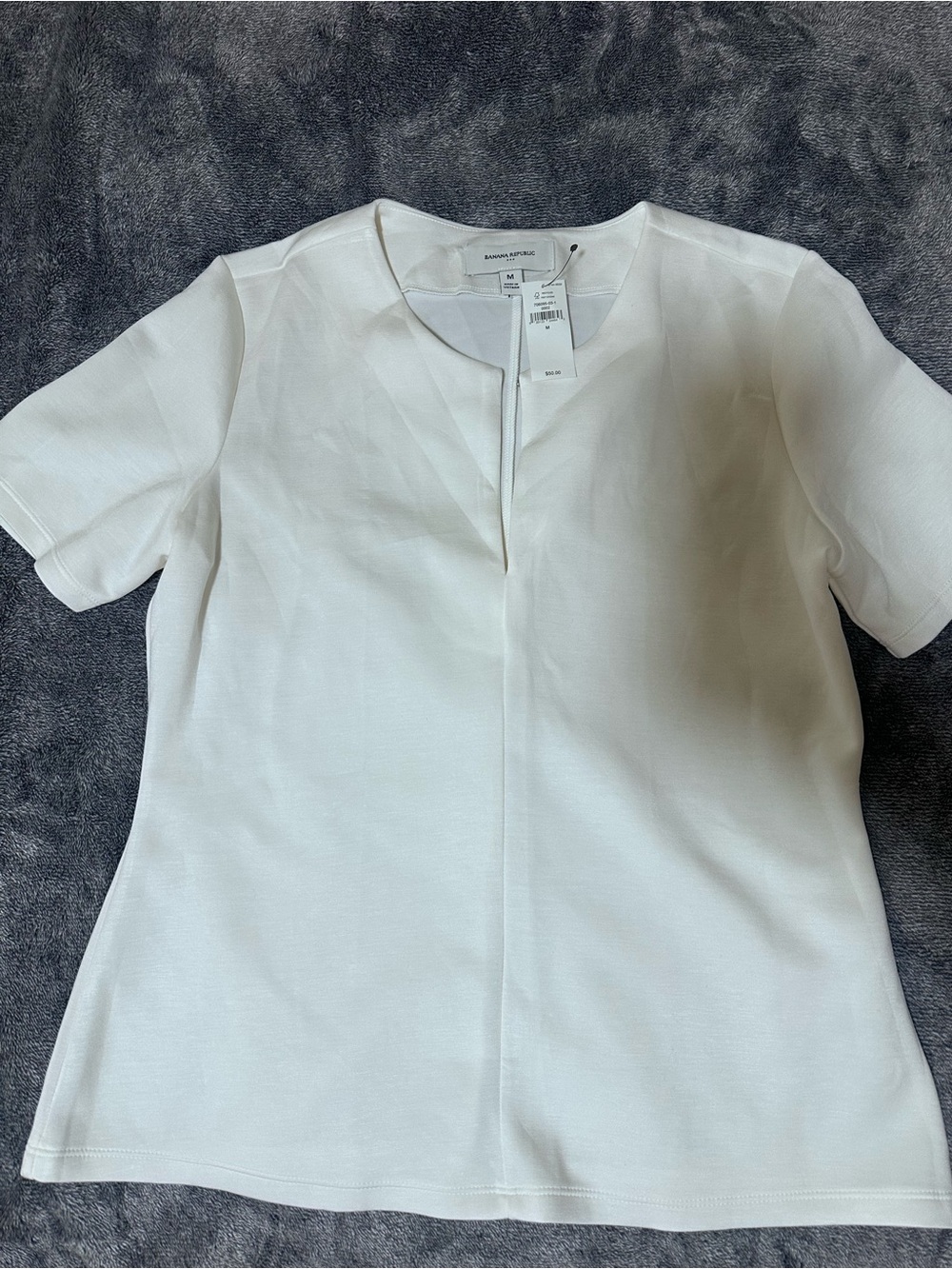 Banana Republic White Short-Sleeve Front-Slit Blouse